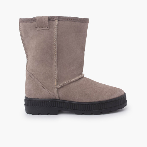 Botte style australien avec semelle large et peau de mouton Sable