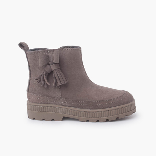 Bottes track à pompons et à cravate pour filles Taupe