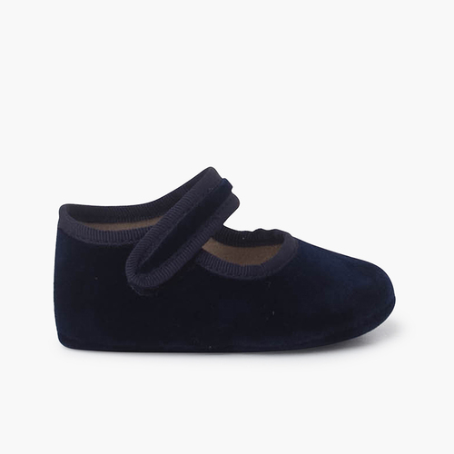 Babies en velours avec fermeture auto-agrippante Bleu Marine