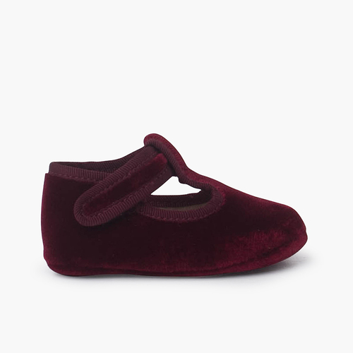 Chaussures Salomé en velours Fermeture adhésive Bordeaux