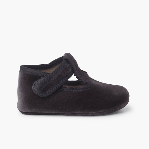 Chaussures Salomé en velours Fermeture adhésive Gris