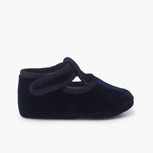 Chaussures Salomé en velours Fermeture adhésive Bleu Marine