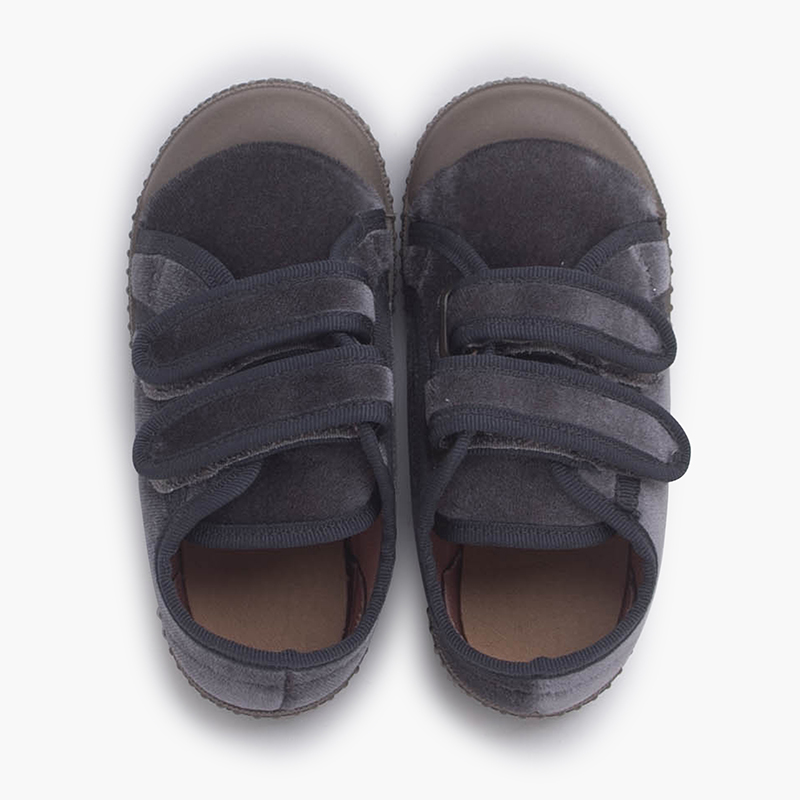 Baskets en velours double fermeture à crochets Gris