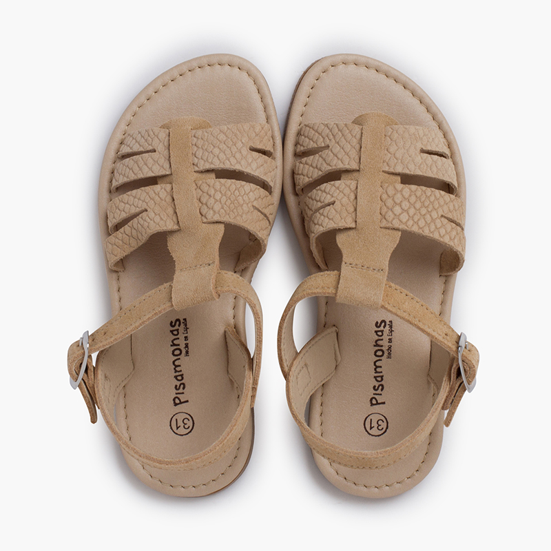 Sandales gladiateur cuir gravé Sable