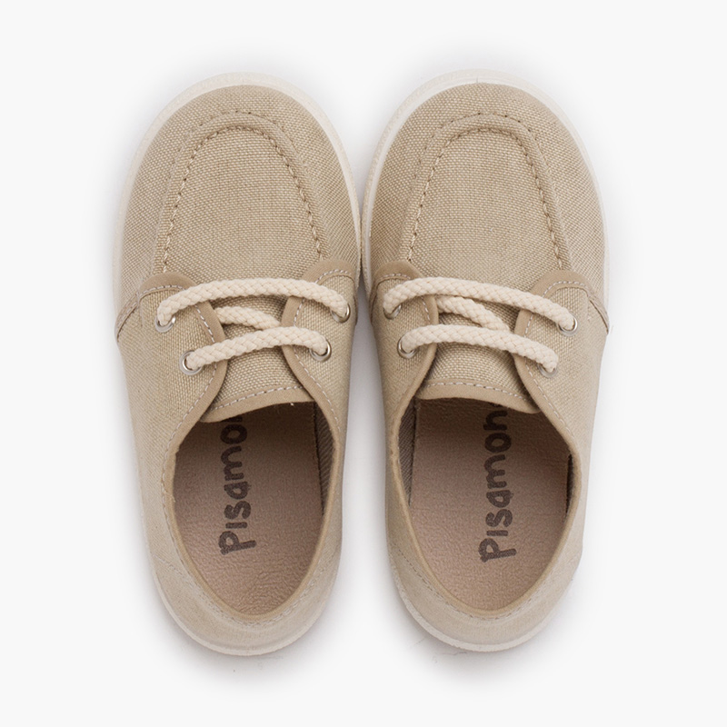 Chaussures bateau toile éco semelle blanche Sable