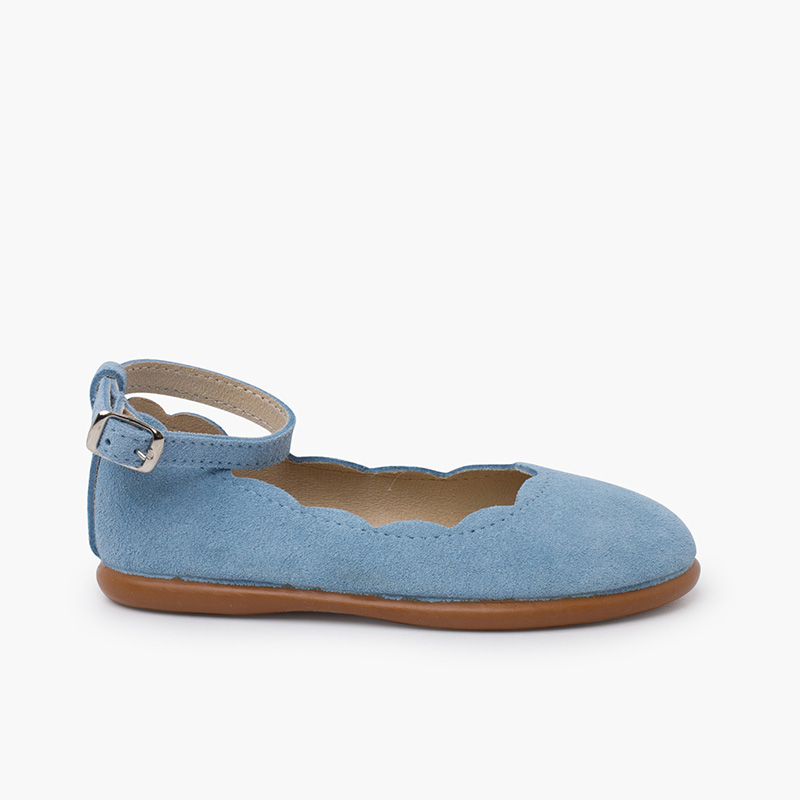 Ballerine Suède brazalet détail ondes Bleu