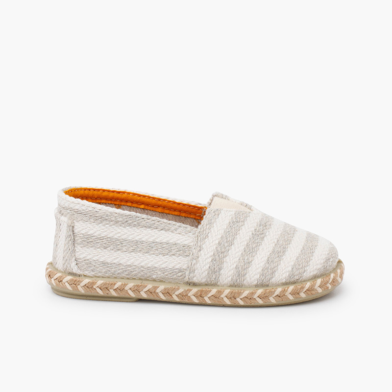 Espadrilles rayures style camping bande élastique Écru