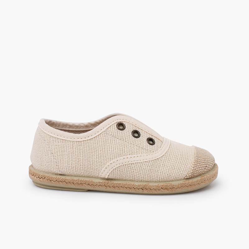 Baskets lin sans lacets embout en jute Écru