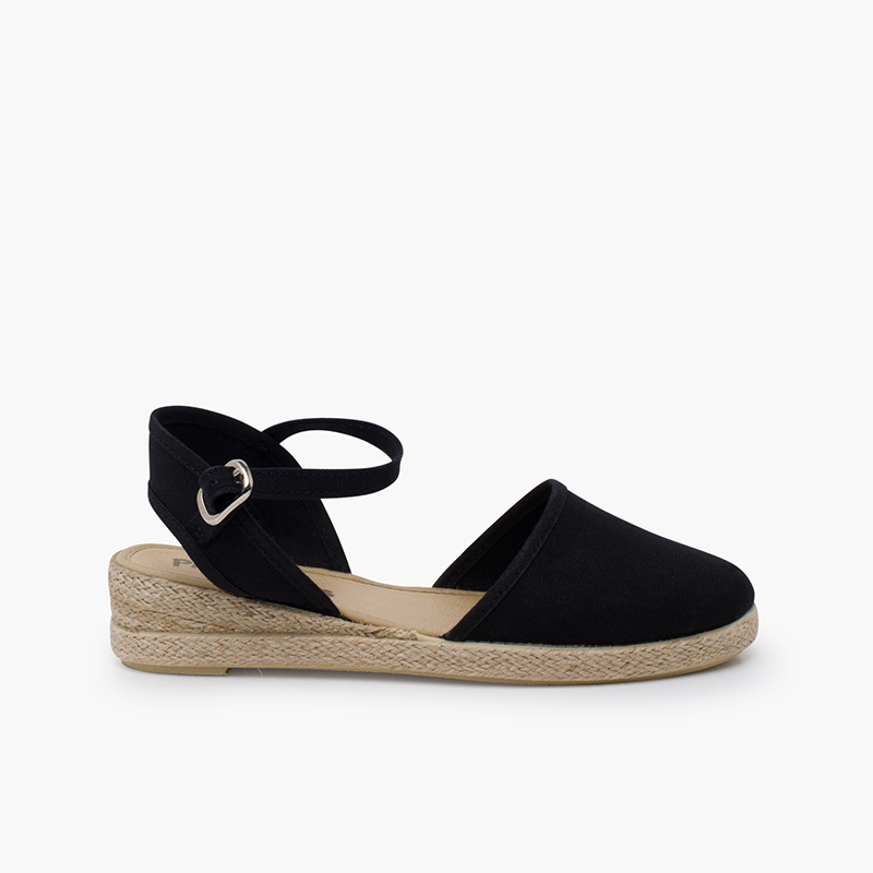 Espadrilles compensées fermeture à boucle Noir