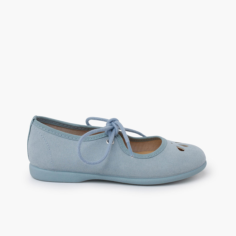 Chaussures babies ruban fin motif découpé Bleu Pastel