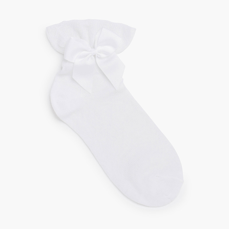 Chaussettes cérémonie avec poignets et noeud en tulle Blanc