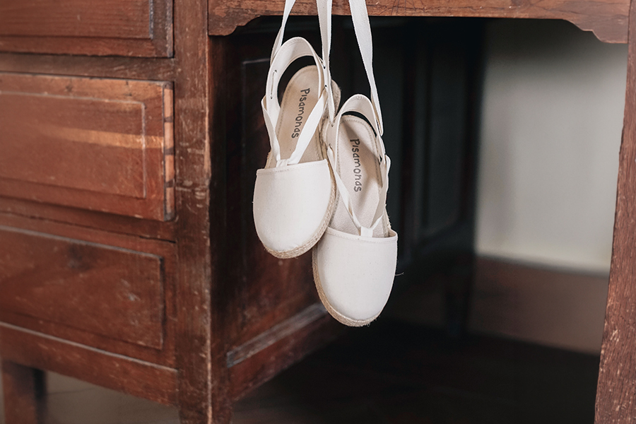 Espadrilles compensées rubans en piqué