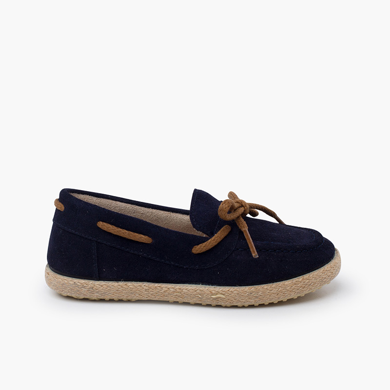 Mocassins suède lacets semelle en jute Bleu Marine