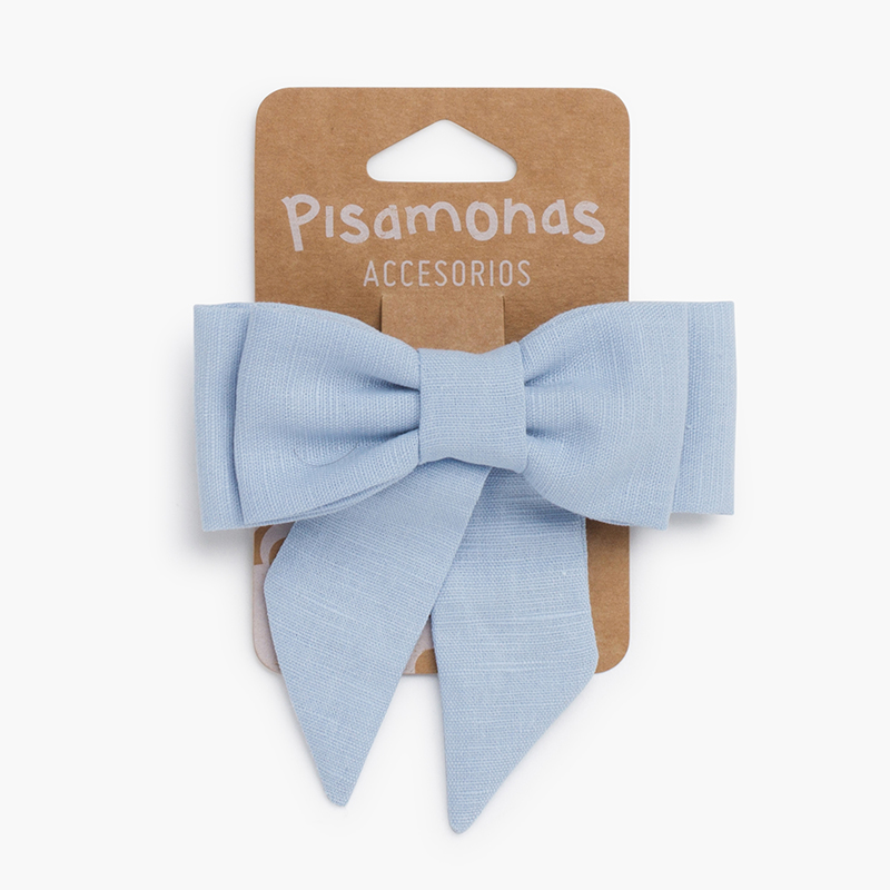 Barrette avec nœud de lin Bleu Pastel