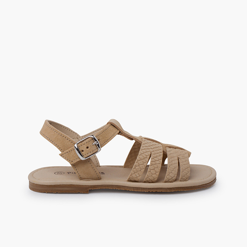 Sandales gladiateur cuir gravé Sable