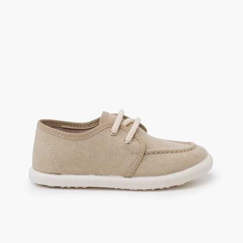 Chaussures bateau toile éco semelle blanche Sable