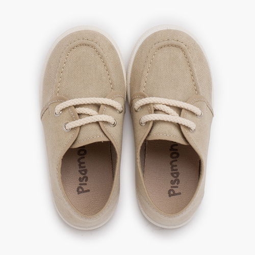 Chaussures bateau toile éco semelle blanche Sable