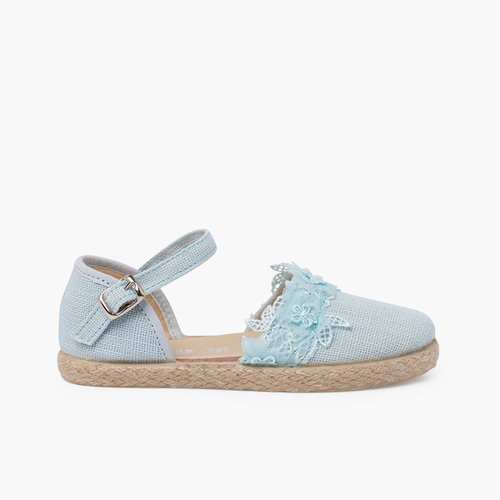 Espadrilles dentelle cérémonie Bleu ciel