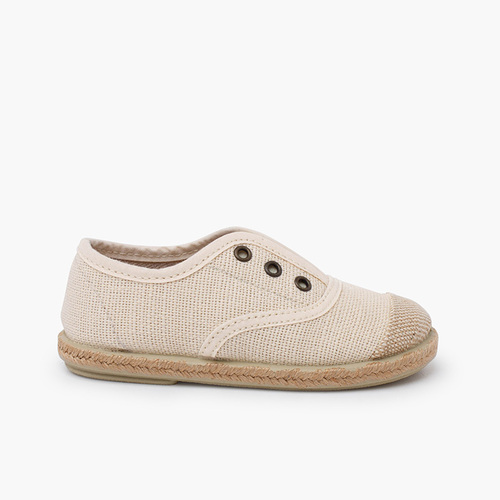 Baskets lin sans lacets embout en jute Écru