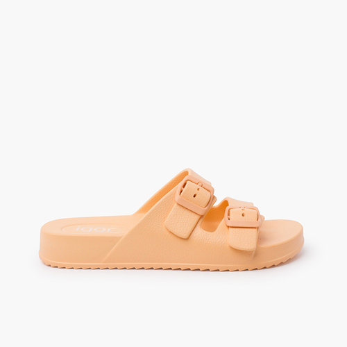 Sandales légères caoutchouc EVA double boucle Abricot