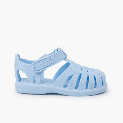 Sandales d'eau glossy fermeture adhésive Bleu Ciel
