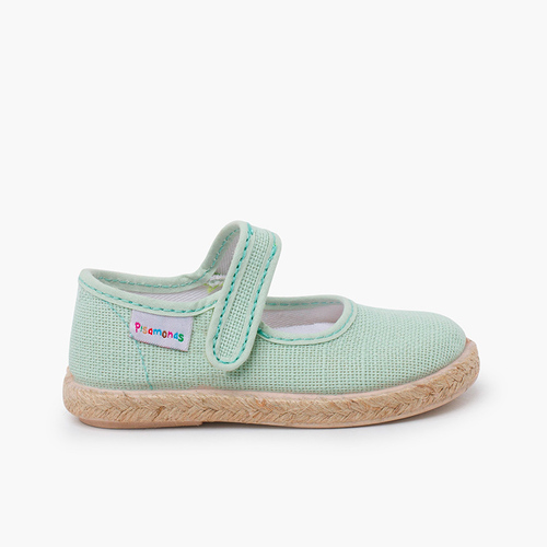 Chaussures babies lin semelle espadrille fermeture auto-agrippante Vert Eau
