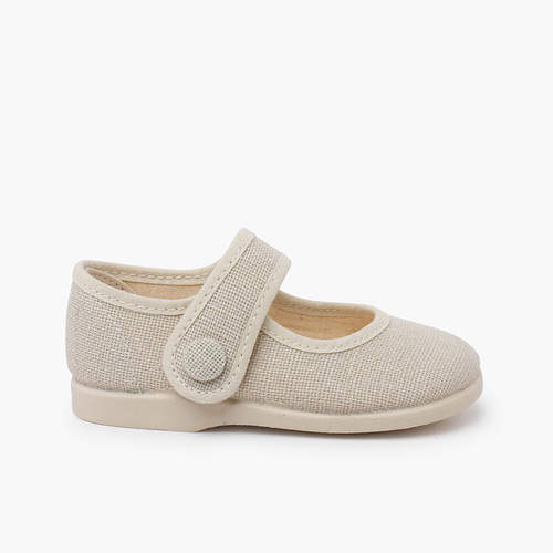 Chaussures Babies avec bouton decoratif Écru