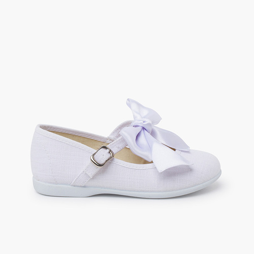 Chaussures babies cérémonie toile nœud satin Blanc