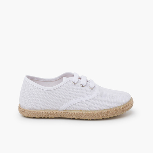 Baskets lin lacets en lin semelle espadrille Blanc