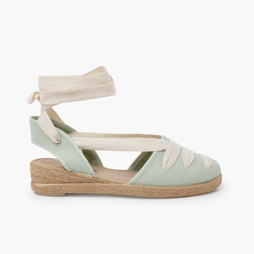Espadrilles lin goyesque rubans semelle compensée Menthe