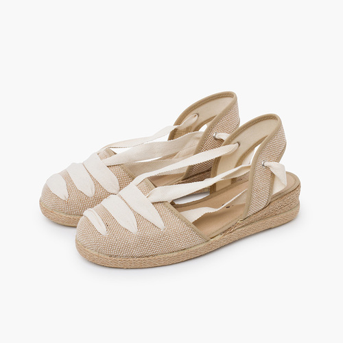 Espadrilles lin goyesque rubans semelle compensée Naturel