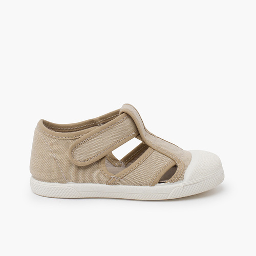 Sandales toile éco embout en caoutchouc Beige