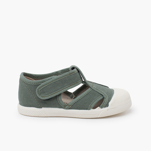 Sandales toile éco embout en caoutchouc vert eucalyptus