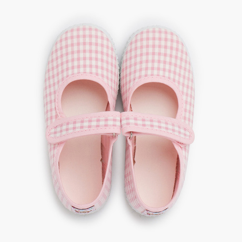 Chaussures babies vichy bande adhérente Rose