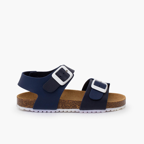 Sandales bio enfant boucles semelle blanc Bleu Marine