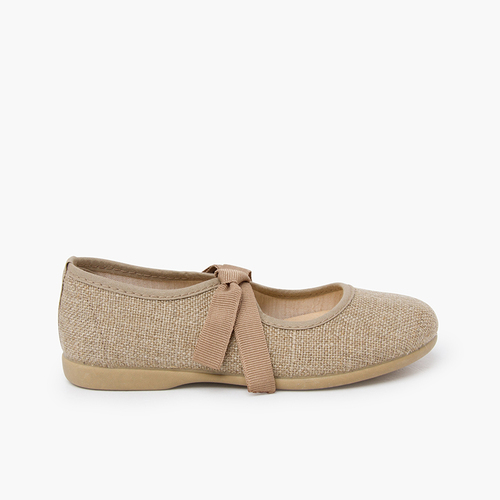 Chaussures babies en lin avec nœud faya Naturel