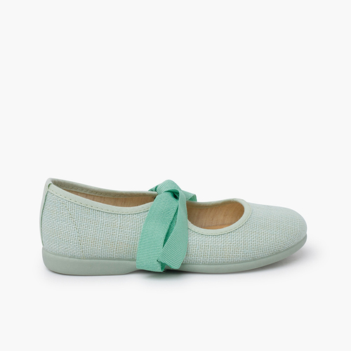 Chaussures babies en lin avec nœud faya Menthe