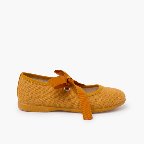 Chaussures babies en lin avec nœud faya Moutarde