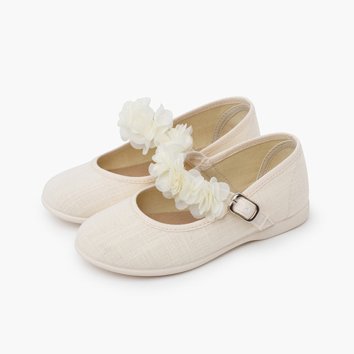Chaussures babies cérémonie brazalet à fleurs Beige