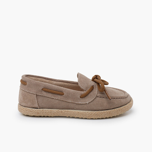 Mocassins suède lacets semelle en jute Taupe