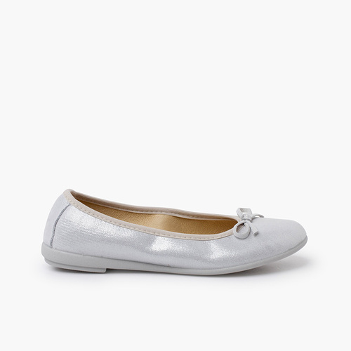 Ballerines brillantes avec petit nœud Argent