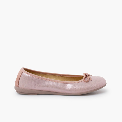 Ballerines brillantes avec petit nœud Rose