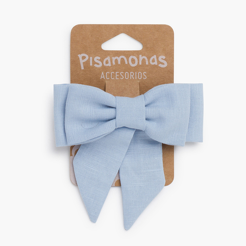 Barrette avec nœud de lin Bleu Pastel