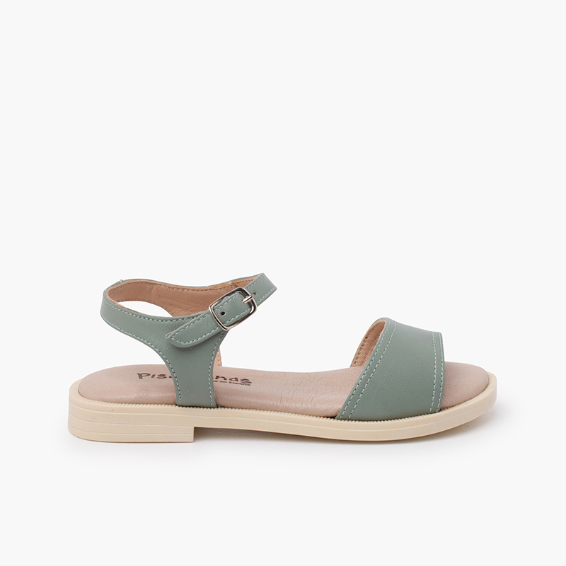 Sandales cuir dessus décolleté vert eucalyptus