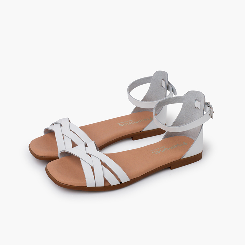 Sandales sangles et talon cuir Blanc