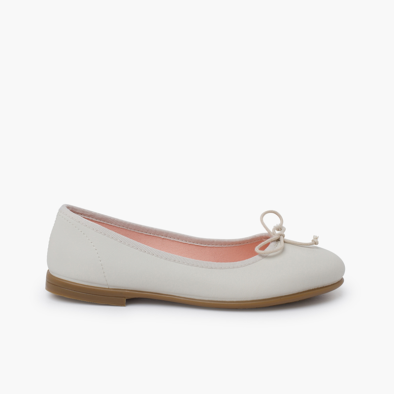 Ballerines cuir souple petit nœud Beige