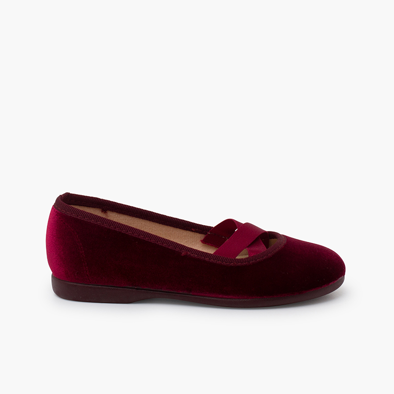 Ballerines en velours style ballet Bordeaux
