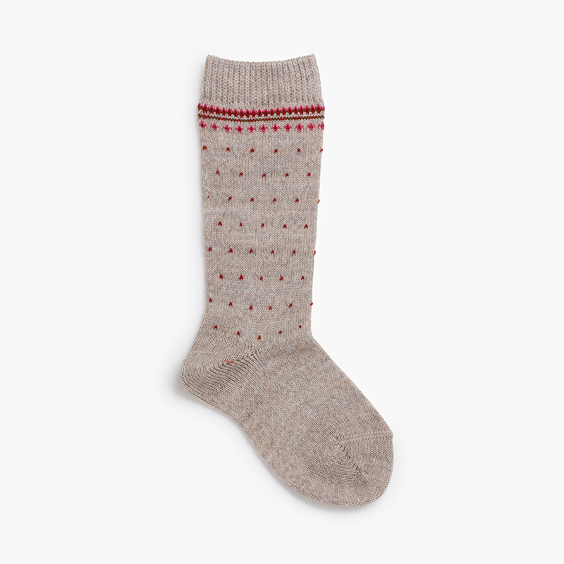 Chaussettes hautes motif grec pois Beige