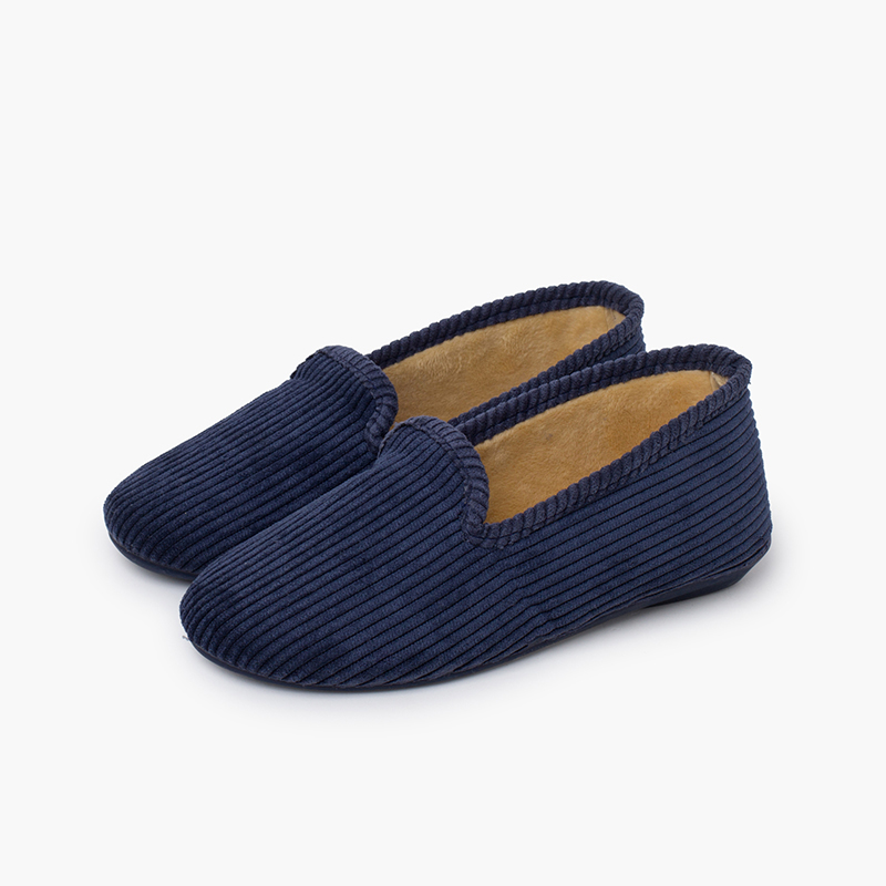 Chaussons style kung-fu velours côtelé Bleu Marine