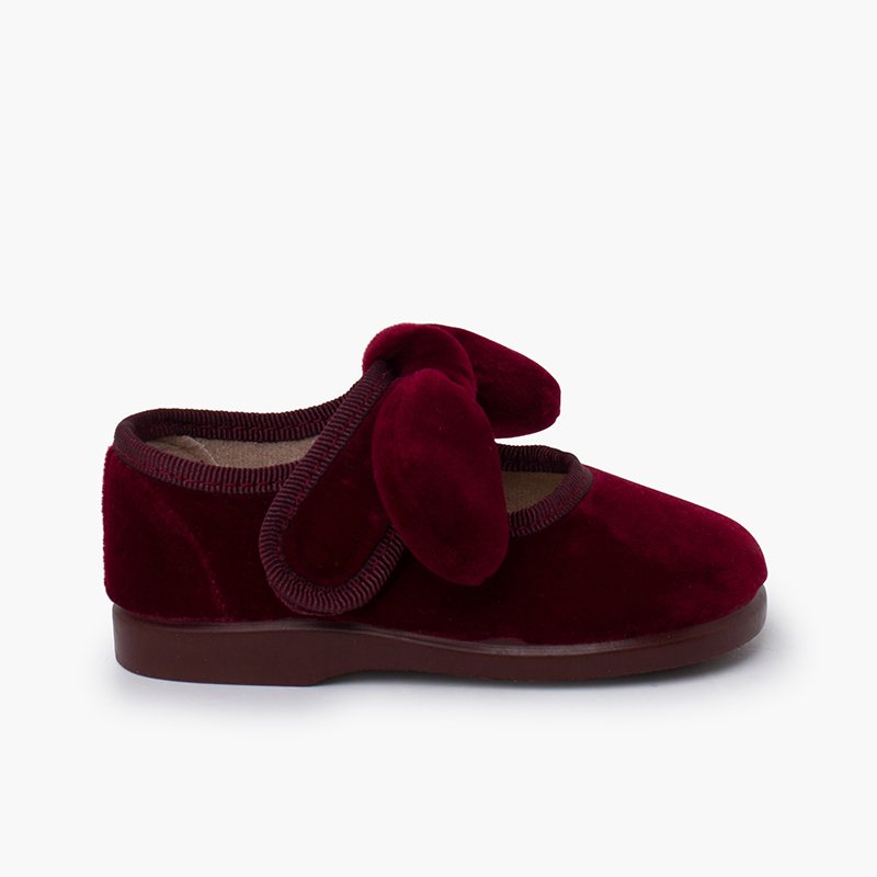 Chaussures babies nœud velours fermeture à scratch Bordeaux